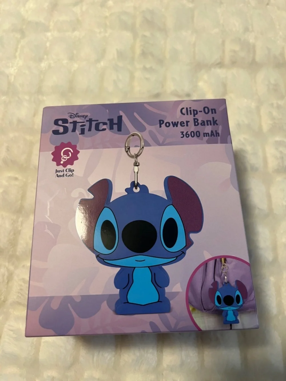 Disney Stitch Clip-On Power Bank in Blue and Purple